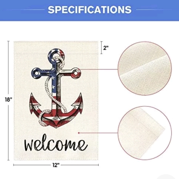 ⚓Welcome American Stars and Stripes Anchor Garden Flag Size 12.5 x 18" New - Picture 3 of 7